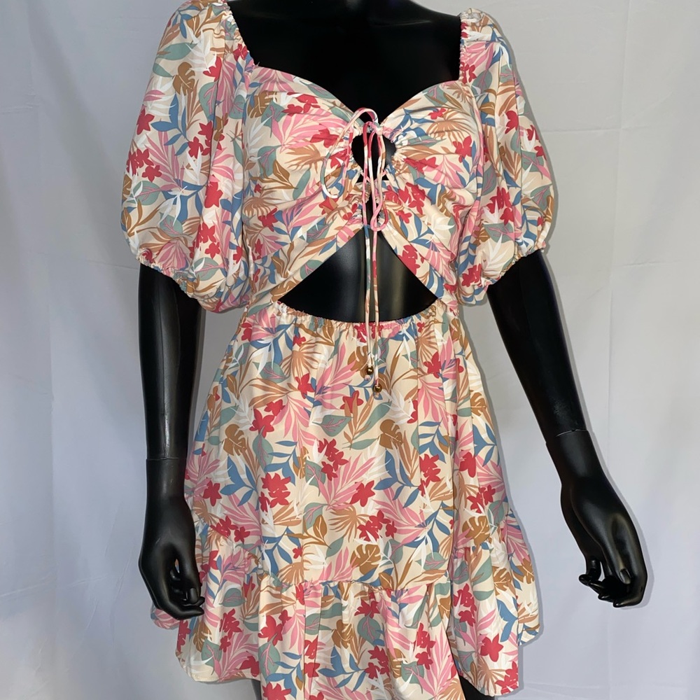 Mini Floral Ruffle Puff Sleeve Dress